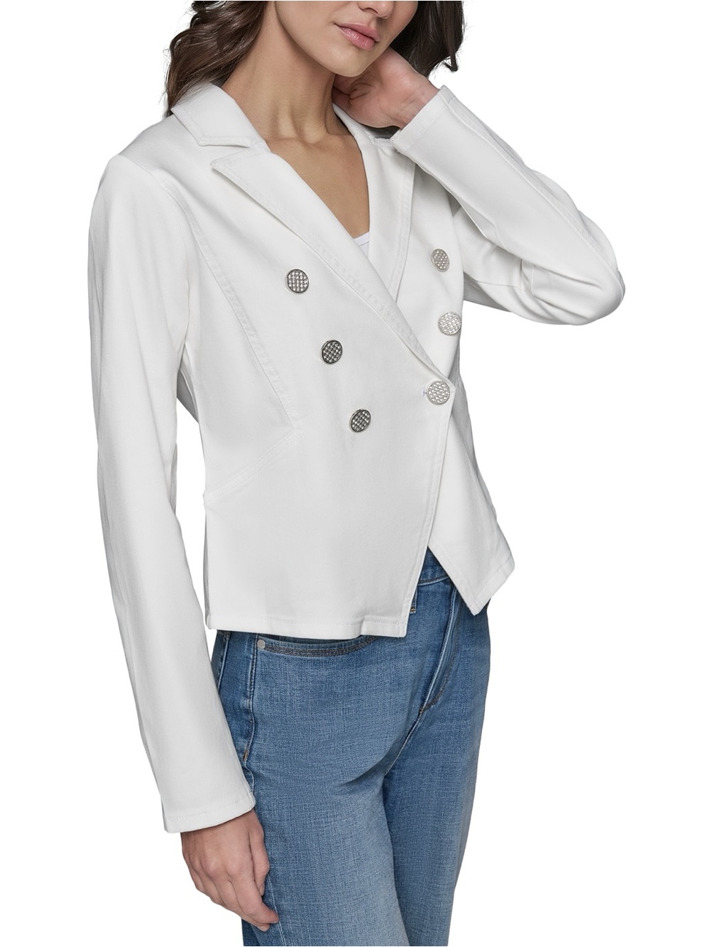Karl Lagerfeld Asymmetrical Double Breasted White Blazer Women’s Size 10 NWT